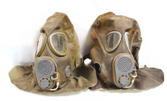 Pair of 1980s Czech M10M Gas Masks with Hoods