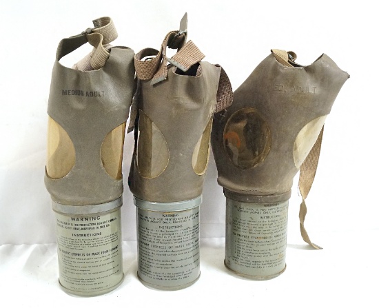 3 Original WWII M1A2-1-1 Gas Masks