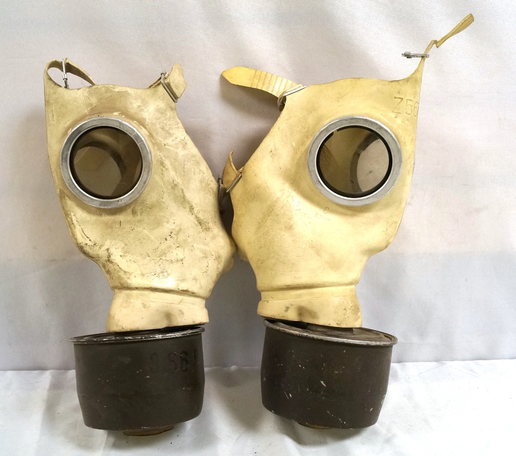 2 German Z56 White Rubber Civillian Gas Masks | Guns & Military Artifacts  Militaria | Online Auctions | Proxibid