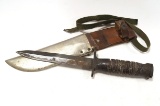 US M4 Utica Fighting Knife Bayonet w/ US Flame Bomb Ordnance Mark in Metal Wrapped Leather Scabbard