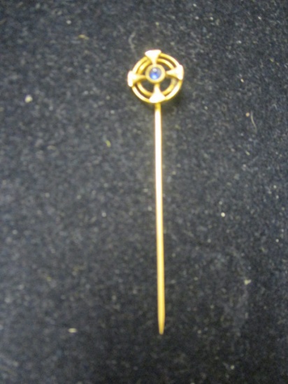 14k Gold Stick Pin w/ Blue Stone and pearls