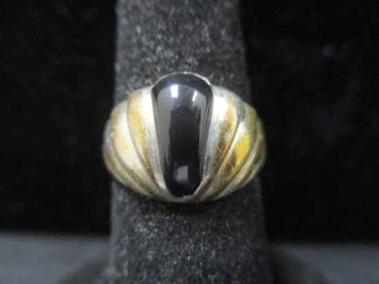 Sterling Silver Onyx Shell Ring- Size 6.5
