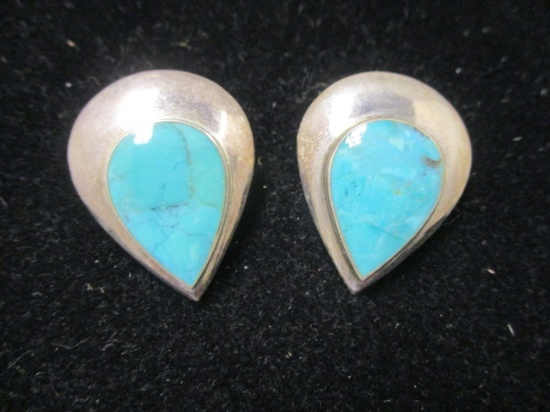 Sterling Silver & Turquoise Clip Earrings