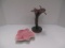 Pink Ivy Leaf Wall Pocket and Pottery Lily Statue