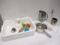 Kitchen Utensils in Plastic Tub - Sifter, Ricer, Etc.