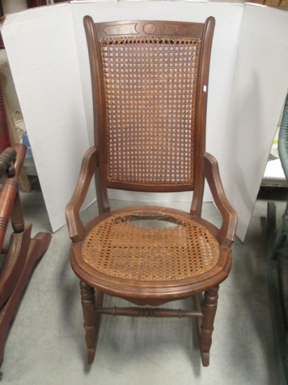 Vintage Wood Sewing Rocker with Caned Seat/Back