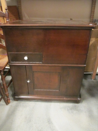 Wood Cabinet with Hinged Lid, Divided Drawer, and Door Storage