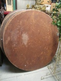 Five Foot Round Metal Base Table with Wood Top