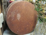 Five Foot Round Metal Base Table with Wood Top