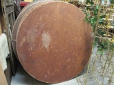 Five Foot Round Metal Base Table with Wood Top