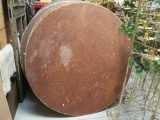 Five Foot Round Metal Base Table with Wood Top