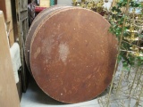 Five Foot Round Metal Base Table with Wood Top