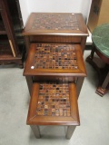 Three Wood Nesting Table with Mosaic Tile Tops