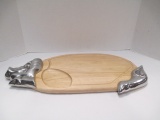 Wood and Pewter Pig Meat Cutting Board