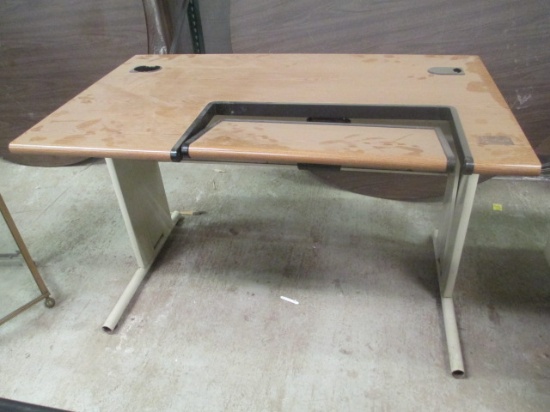 Metal Frame Work Desk with Laminate Top and Adjustable Keyboard Surface