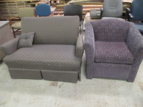 Upholstered Geometric Pattern Chair and Loveseat