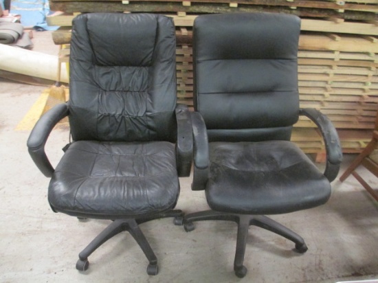 Two Black Faux Leather Rolling Office Chairs