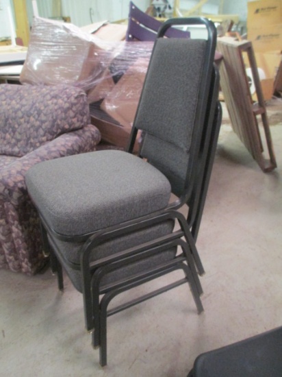 Three Vicro Metal Fame Stacking Chairs with Upholstered Seat/Back