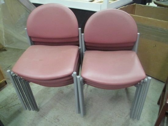 Nine KI Metal Frame Stacking Chairs with Vinyl Upholstered Seat/Back