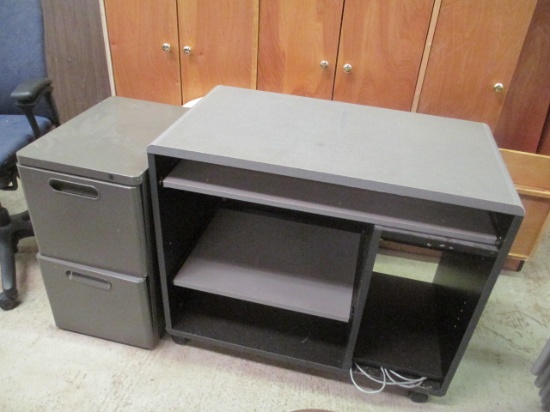 Metal 2 Drawer File Cabinet and Rolling Computer Desk