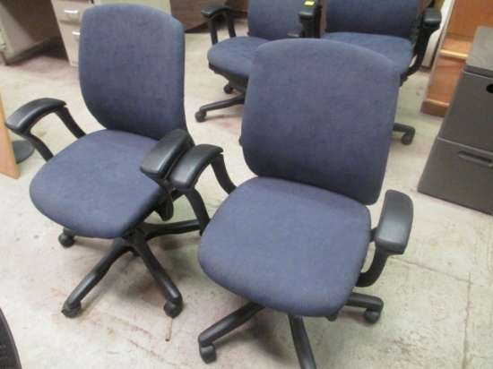 Pair of Blue Upholstered Rolling Office Chairs