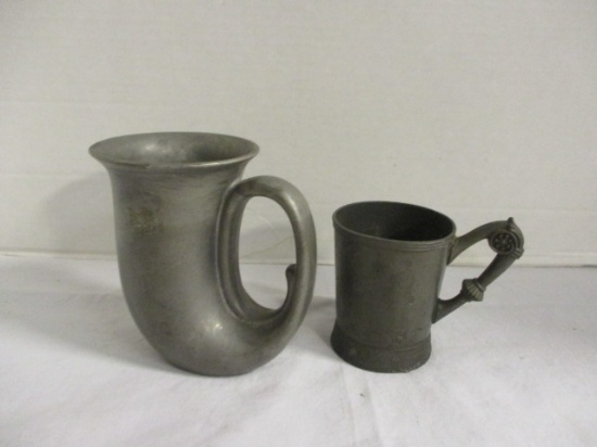 Leonard Pewter Horn Tankard and Meridian B. Company Pewter Cup