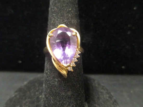 14K Gold Amethyst & Diamond Ring- Size 7