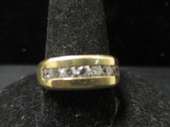 10k Gold Man's Band Ring w/ CZ Stones- Size 11