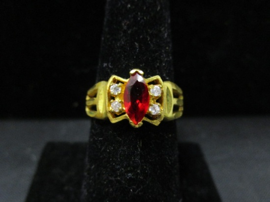 14k Gold Simulated Ruby & CZ Stones- Size 8