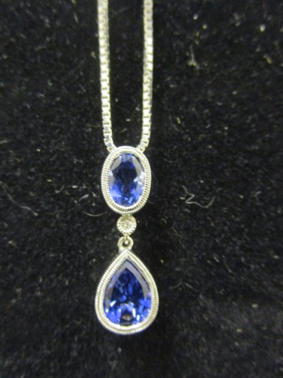 14k White Gold & Tanzanite Pendant on White Gold 20" Chain