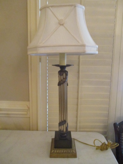 Neoclassical Column Lamp Metal 3 Way 20th C