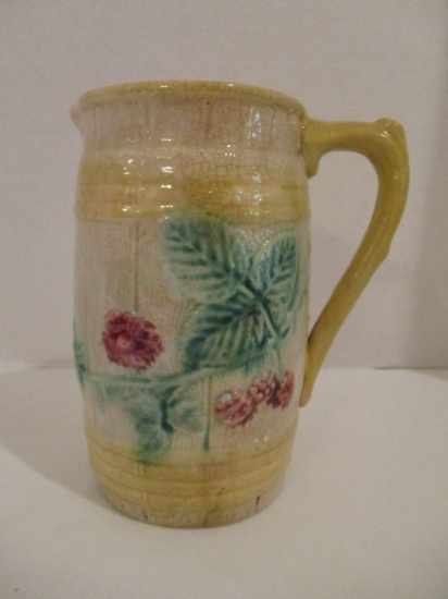 English Majolica Pitcher 19th C Floral Berry