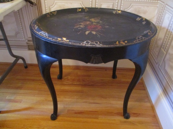 18th C English Side Tole Table Exceptional Painting