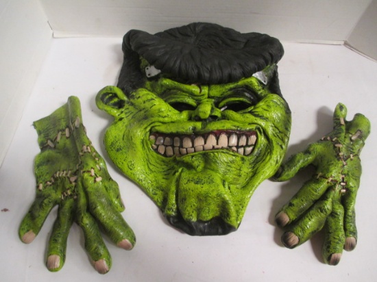 Full Head Frankenstein Latex Party Mask and Matching Gloves