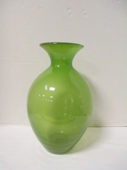 Handblown Green Vase with White underlay