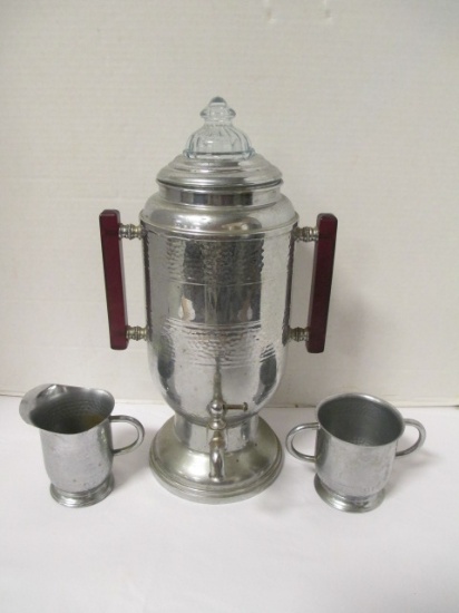 Vintage Chrome Electric Coffee Pot with Bakelite Handles and Creamer and Sugar