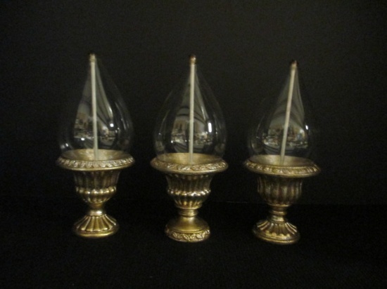 3 Oil Lamps in Urn Style Stands