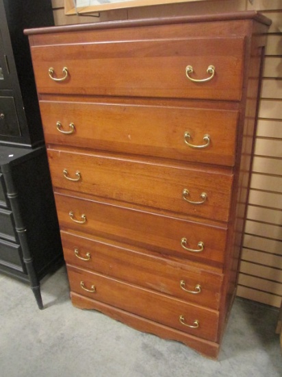 Wood 6 Drawer Chest with Brass Pulls