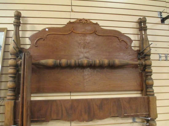 Full Size Antique Head Board, Foot Board and Wood Rails