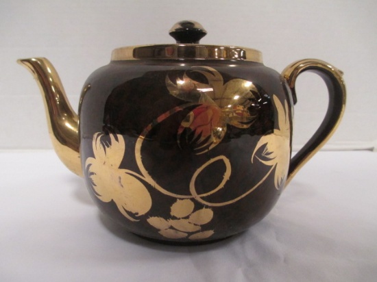 Gibsons  of England Brown Ceramic Tea Pot with Encrusted Gold Accents