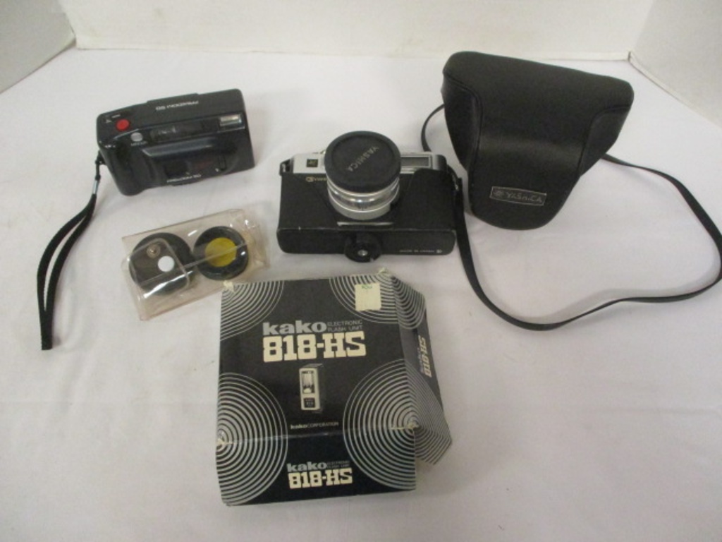 Yashica Electro 35 Camera, Kako 818-HS Flash, Minolta Freedom 50