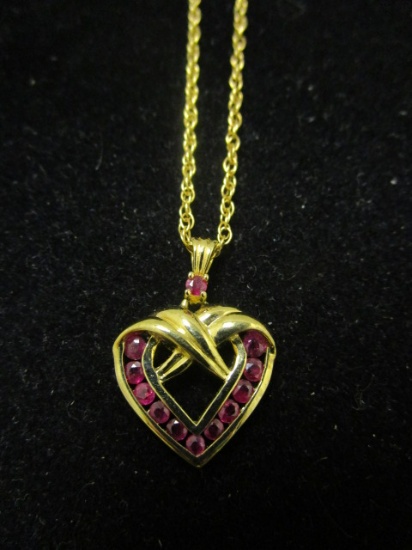 Sterling Silver Vermeil Ruby Heart Pendant on Chain