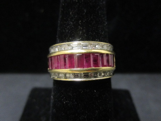 14k Gold Ruby & Diamond Ring- Size 7.5