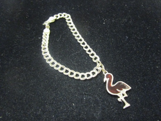Sterling Silver Bracelet w/ Flamingo Charm