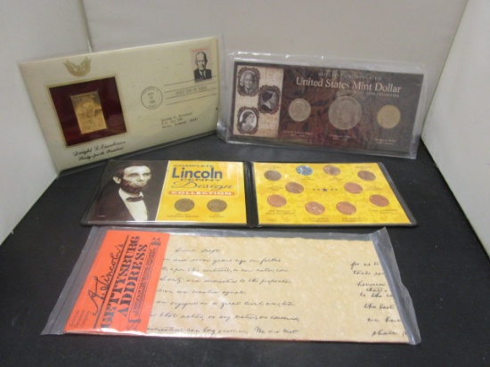 Misc. Coins- US Mint Dollar Set, Lincoln Pennies, First Day Issue