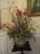 Very Nice Faux Floral Arrangement in a Ceramic Lattice Cut Planter and Brass Holder
