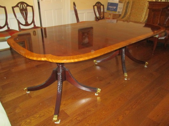 Baker Double Pedestal Flame Mahogany Table with 3 Leaves