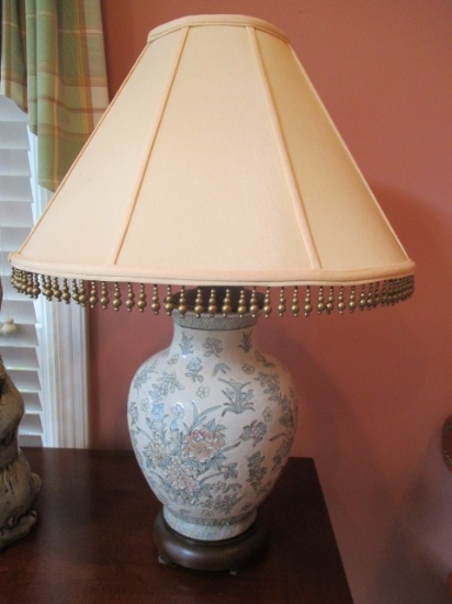 Ceramic Oriental Style Lamp with Beaded Fringe Shade