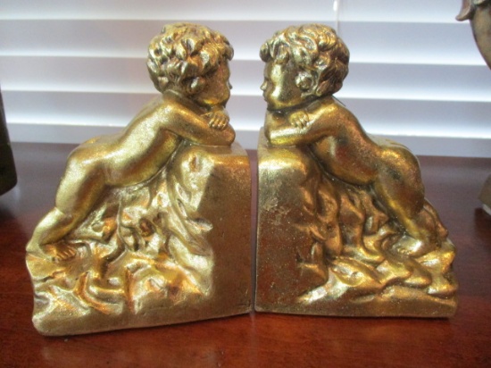 Pair of San Pacific Gold Finish Cherub Bookends