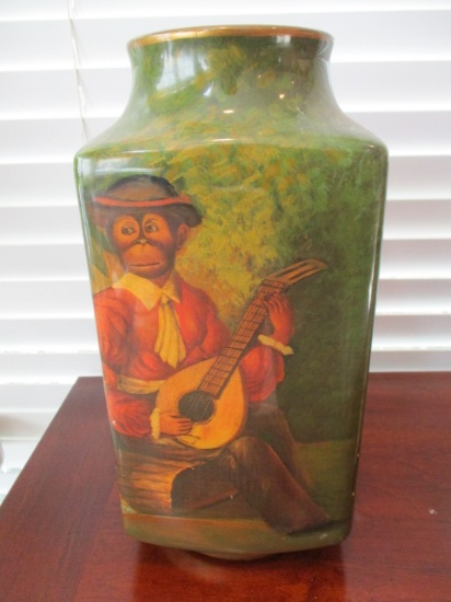 Jeanne Reed's Ceramic Vase with Courting Monkey Couple Motif